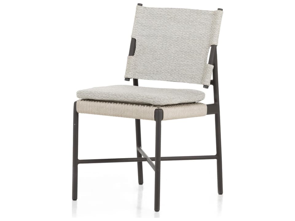 Solano Miller Aluminum Dining Chair Ivory Rope Wicker Faye Ash Cushion