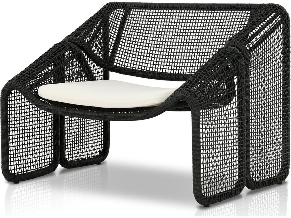 Solano Aluminum Wicker Cushion Lounge Chair in Faux Black Hyacinth