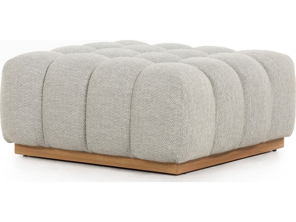 Solano Natural Teak Cushion Ottoman with Faye Ash Olefin