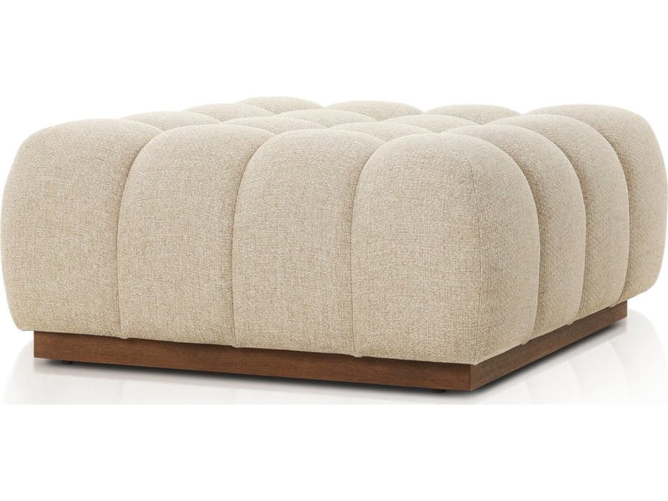 Solano 37-Inch Teak Cushion Ottoman in Hayes Cream