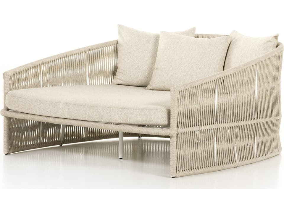 Globetrotter Outdoor White Aluminum / Ivory Rope Lounge Bed with Faye Sand Cushion
