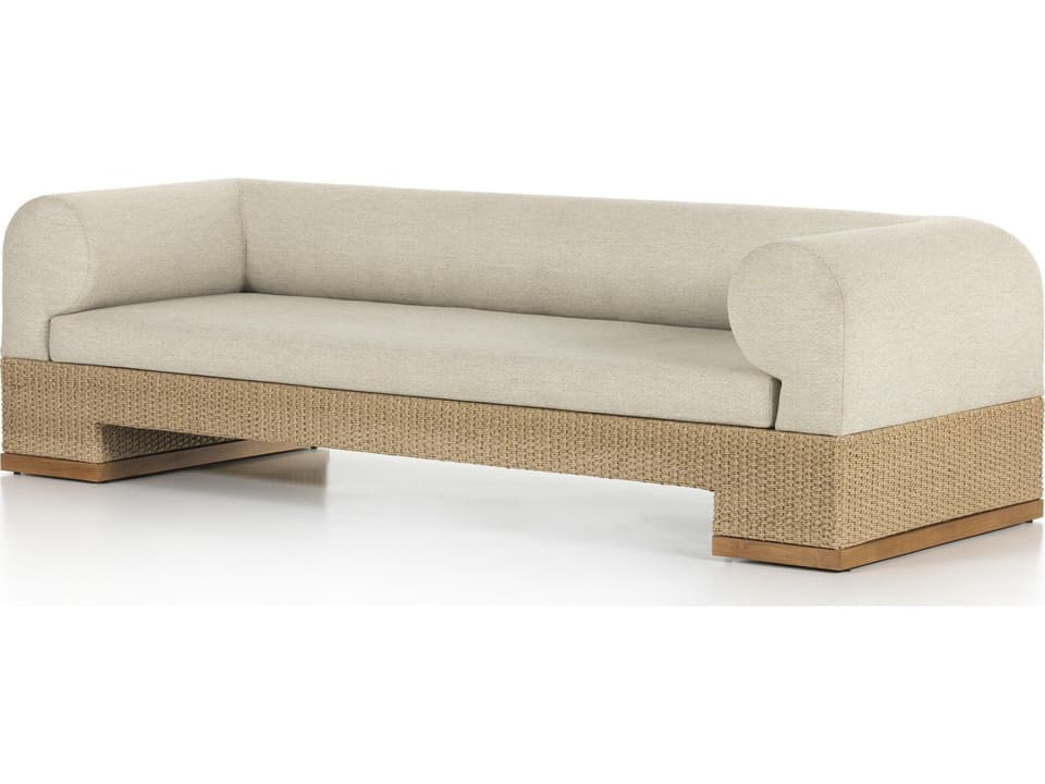 Four Hands Solano Joss Teak and Hyacinth Sofa with Faye Sand Cushion