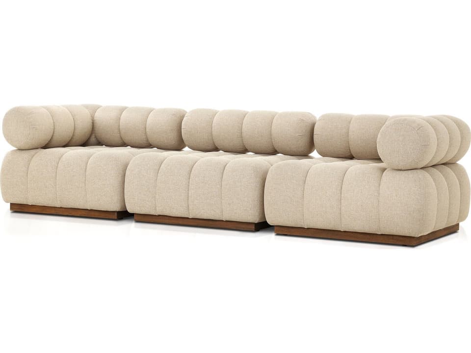 Roma 3-Piece Sectional Sofa with Solid Teak Base in Hayes Cream