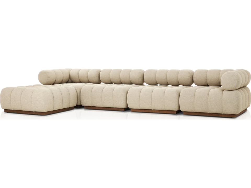 Roma 4-Piece Sectional with Ottoman in Hayes Cream