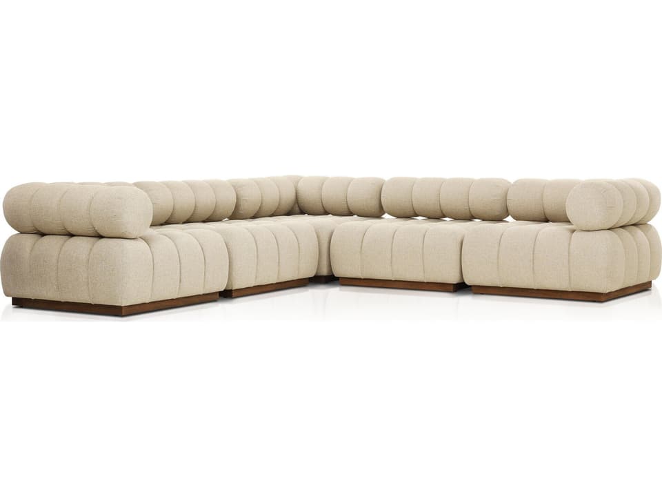 Roma 5-Piece Sectional with Teak Base and Hayes Cream Olefin