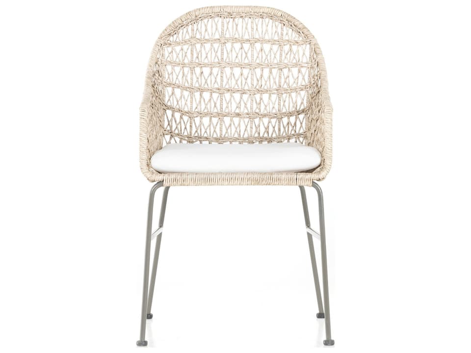 Grass Roots Wrought Iron Wicker Dining Chair with Stinson White Cushion