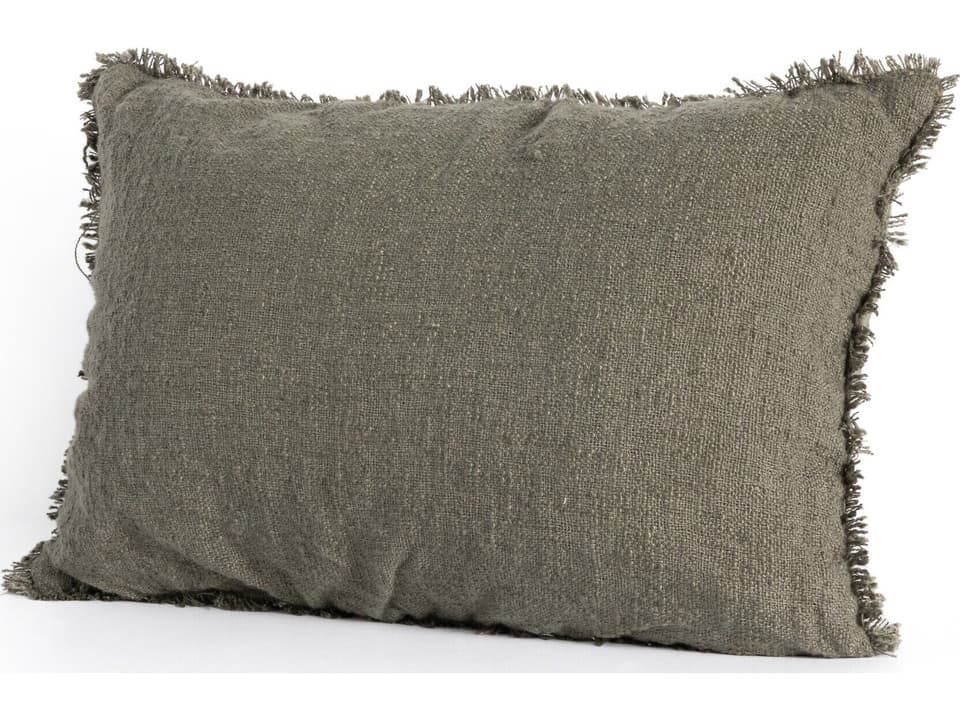 Willow 20-Inch Square Outdoor Pillow with Eyelash Fringe in Textured Olive
