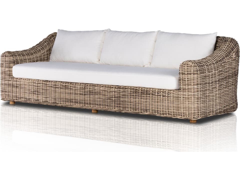 Pembrook Messina 106 Inch Teak and Woven Sofa in Venao Ivory
