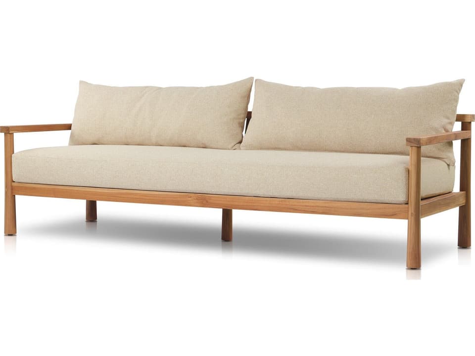 Irvine 96-Inch Solid Teak Sofa with Olefin Cushions in Natural Teak