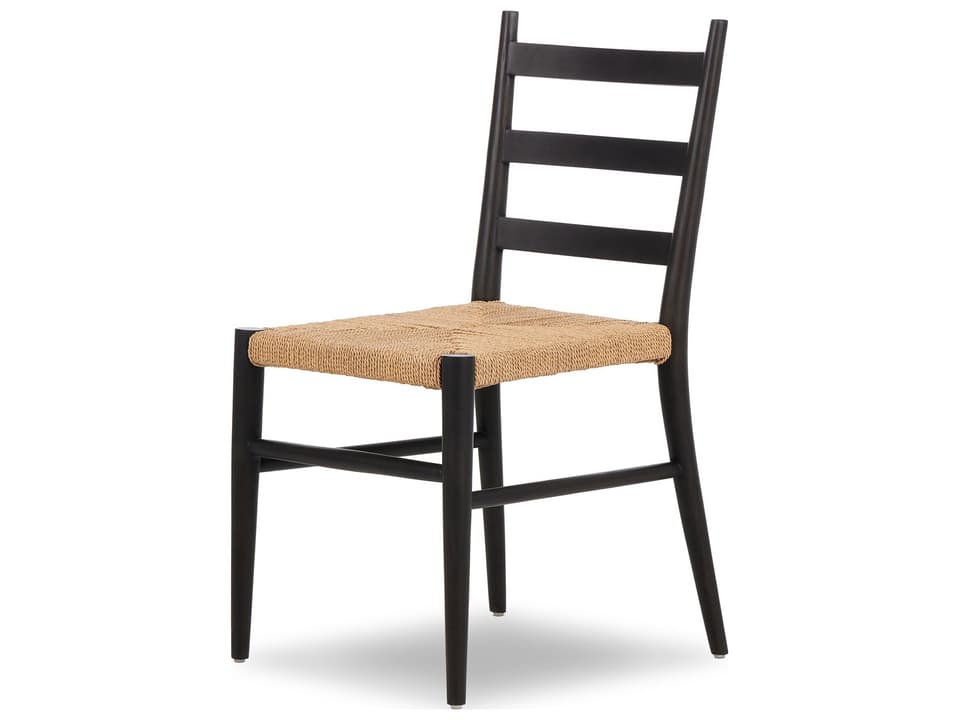 Four Hands Grass Roots Ladder Back Outdoor Dining Chair in Aged Ebony Teak