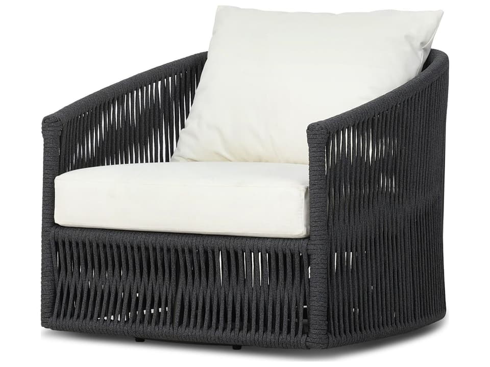 Porto Swivel Lounge Chair with Thick Dark Grey Rope in Bronze