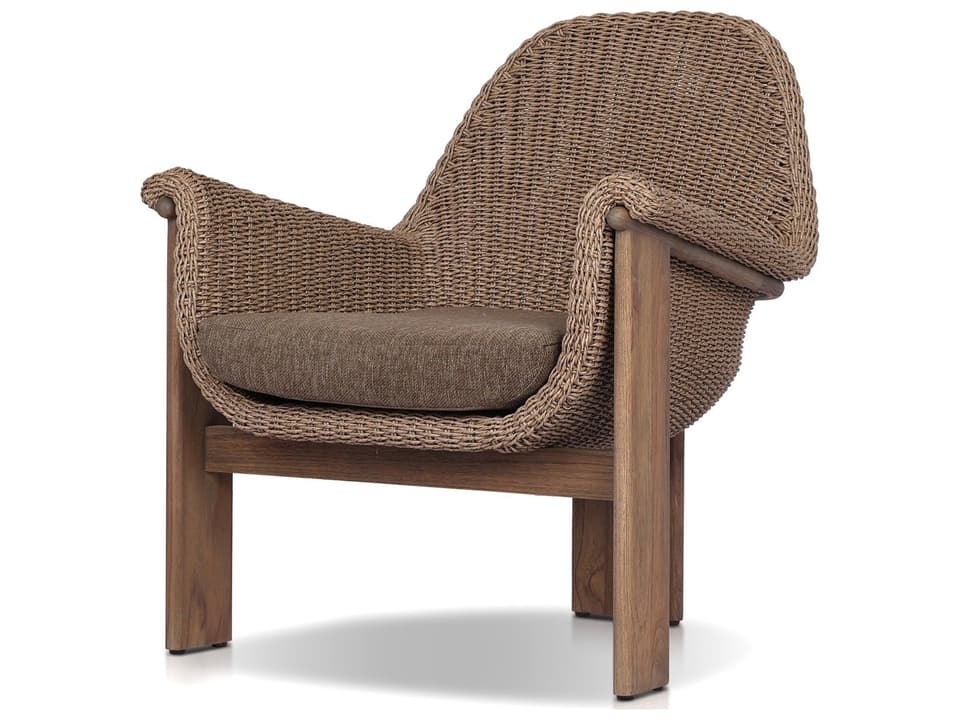 Santoro Teak Outdoor Lounge Chair with Faux Dark Hyacinth Wicker