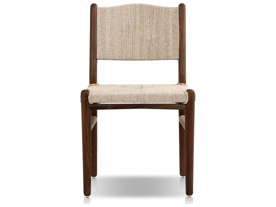 Four Hands Herrin Teak Dining Chair Vintage White Woven Seat