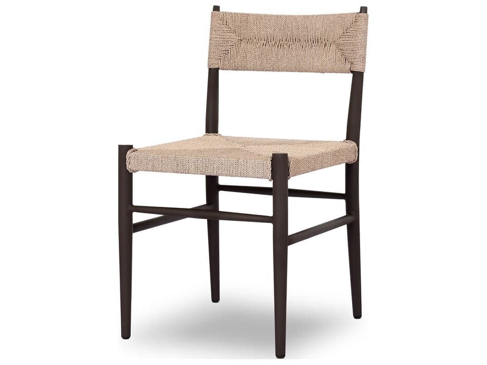 Lomas Metal Dining Chair with Textured Dune Wicker in Bronze