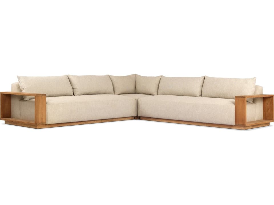 Branford 3 Piece Teak Sectional in Ellor Beige