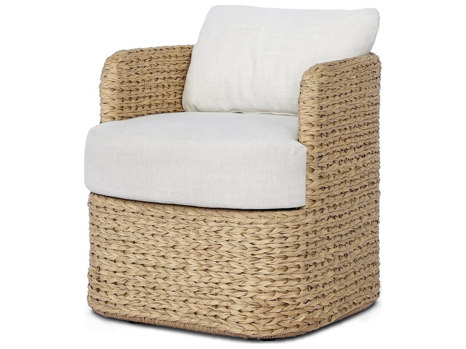Caney Swivel Dining Armchair with HDPE Wicker in Vergo Cream