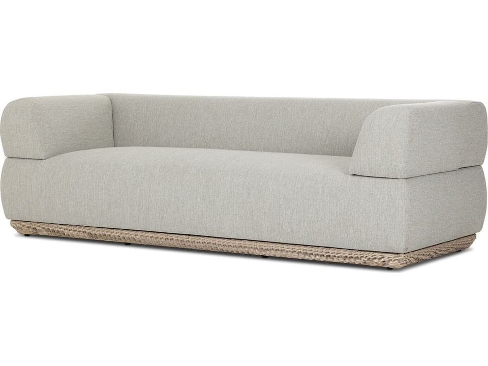 Evander 96-Inch Outdoor Sofa with Woven Plinth Base in Ramiro Ecru