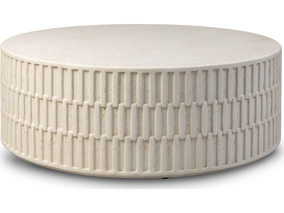 Callisto Round Coffee Table in Aged White Concrete
