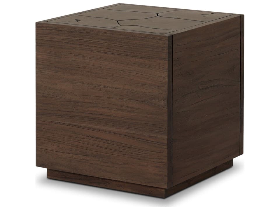 Ridge Square Teak End Table in Stained Saddle Brown