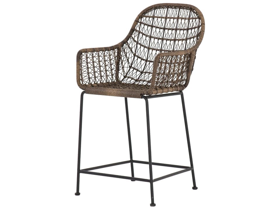 Globetrotter Outdoor Natural Black / Distressed Grey Wrought Iron Wicker Counter Stool