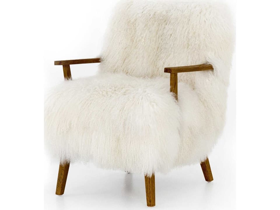 Irondale Ashland Cream Fur Accent Chair