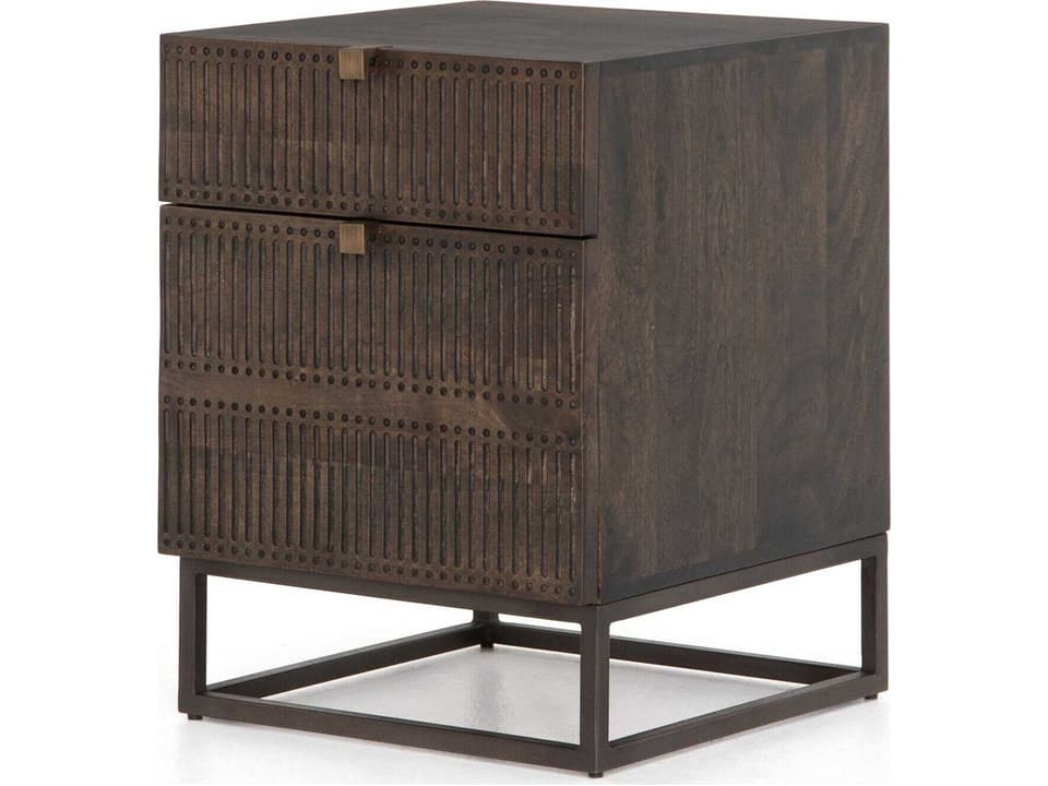 Kelby Filing Cabinet Carved Vintage Brown with Iron Base