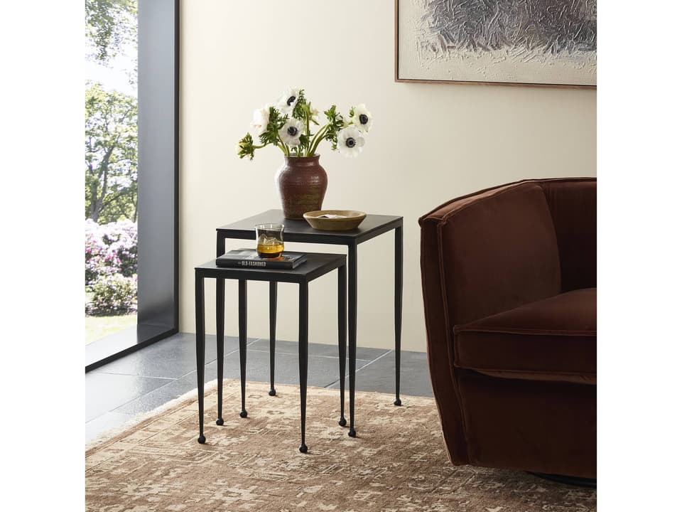 Globetrotter Dalston Nesting Square Metal Iron End Tables in Matte Black Raw Finish