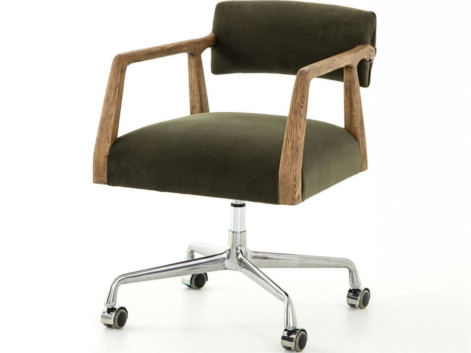 Tyler Desk Chair Modern Velvet Loden with Distressed Oak Frame