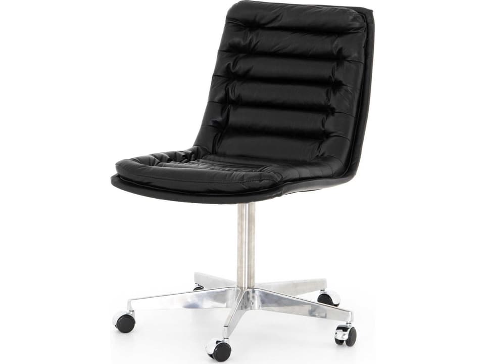 Carnegie Malibu Black Leather Swivel Office Chair Armless