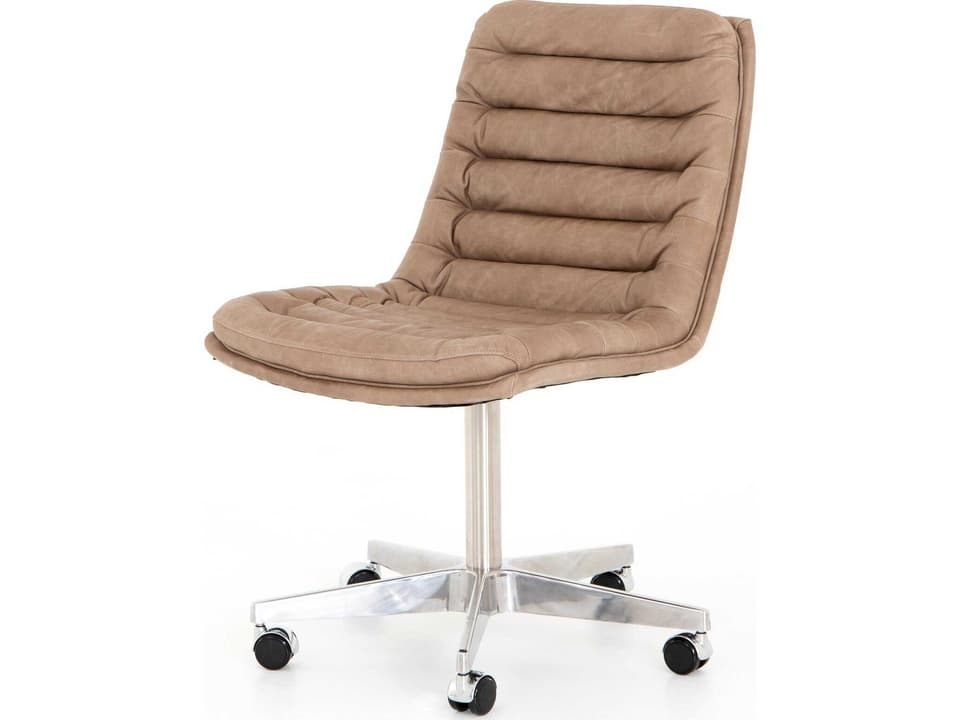 Carnegie Malibu Armless Office Chair in Natural Wash Mushroom Top Grain Leather