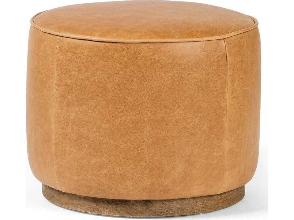 Sinclair Round Ottoman in Palermo Butterscotch Top Grain Leather