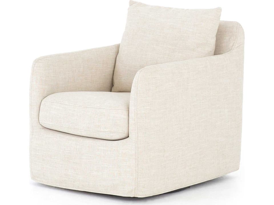 Banks Slipcover Swivel Chair in Cambric Ivory Performance Fabric