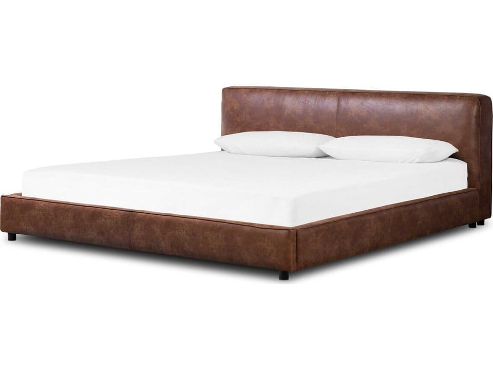 Easton Aidan King Upholstered Platform Bed in Vintage Tobacco Faux Leather