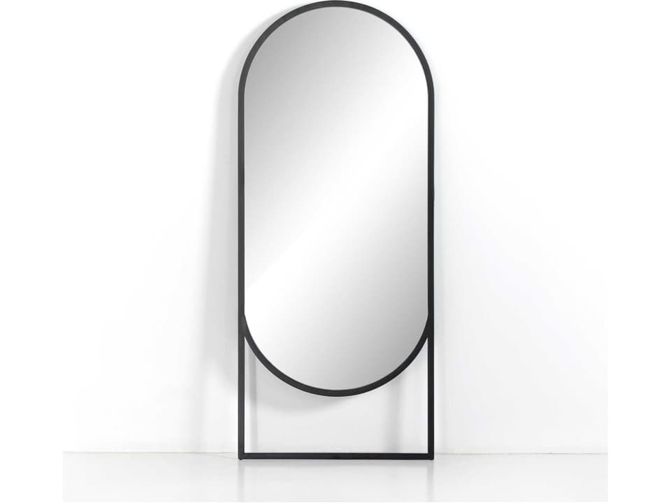 Asher Arched Floor Mirror in Matte Black Iron