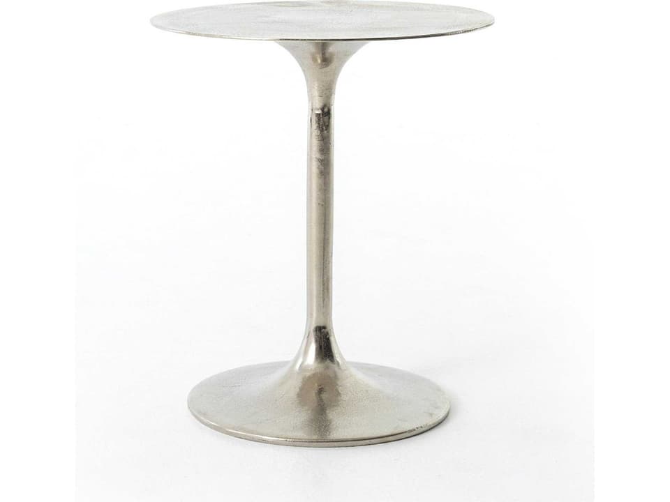 Marlow Tulip Modern Side Table in Raw Nickel Aluminum