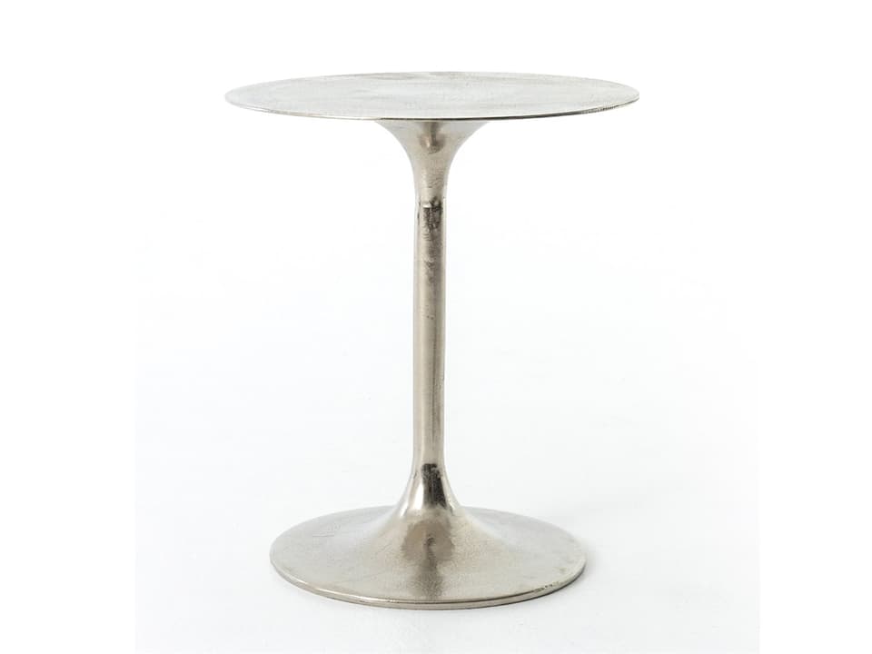Globetrotter Tulip Round Metal End Table in Raw Nickel