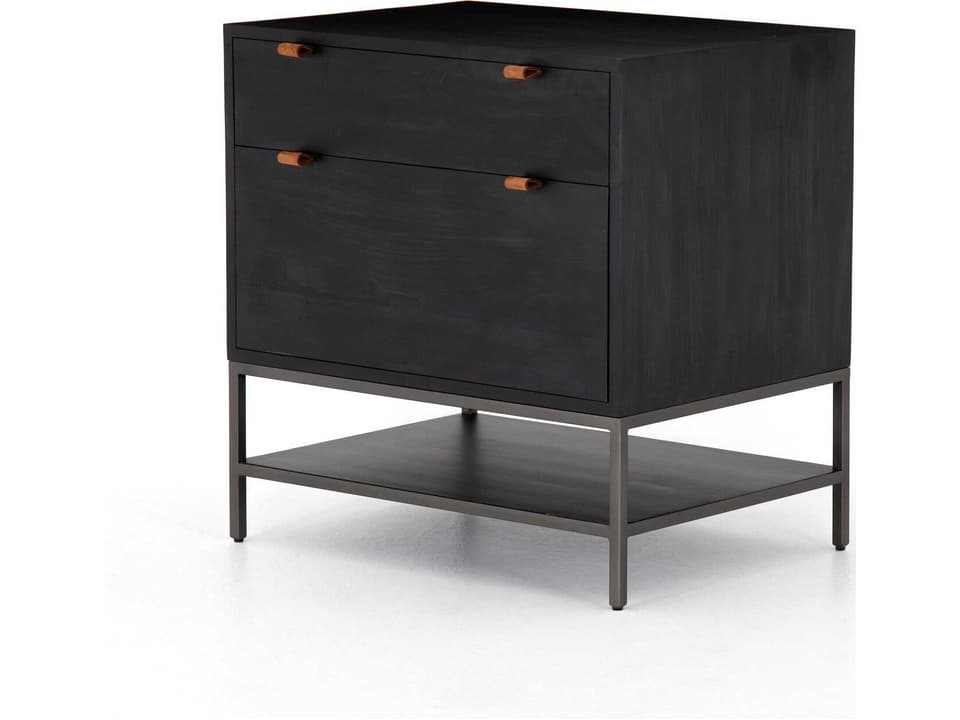 Trey Modular Filing Cabinet Black Wash Poplar with Leather Pulls