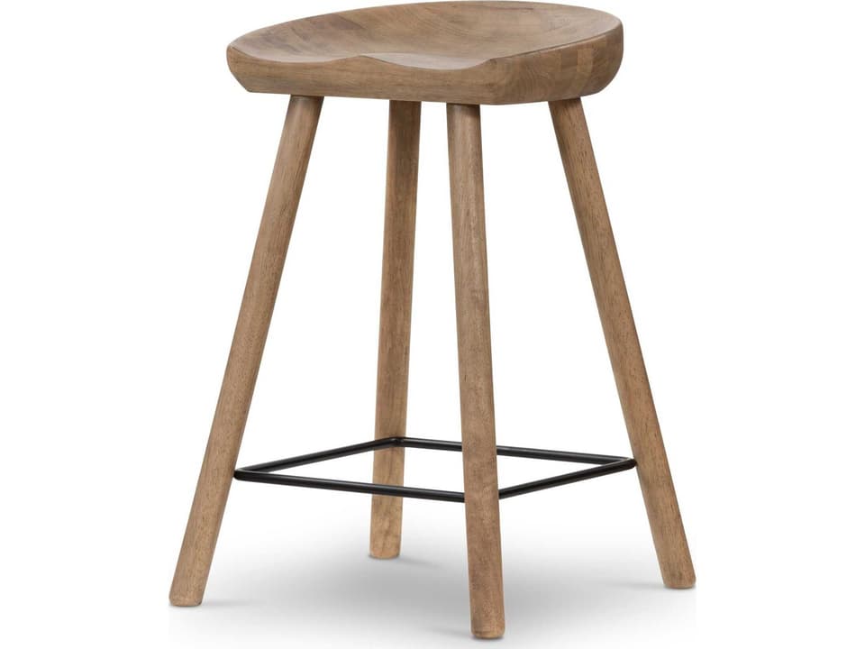 Barrett Counter Stool in Natural Parawood and Matte Black Iron