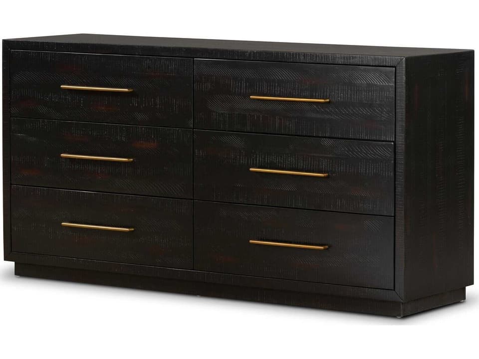Suki 6-Drawer Dresser in Burnished Black with Brass Hardware