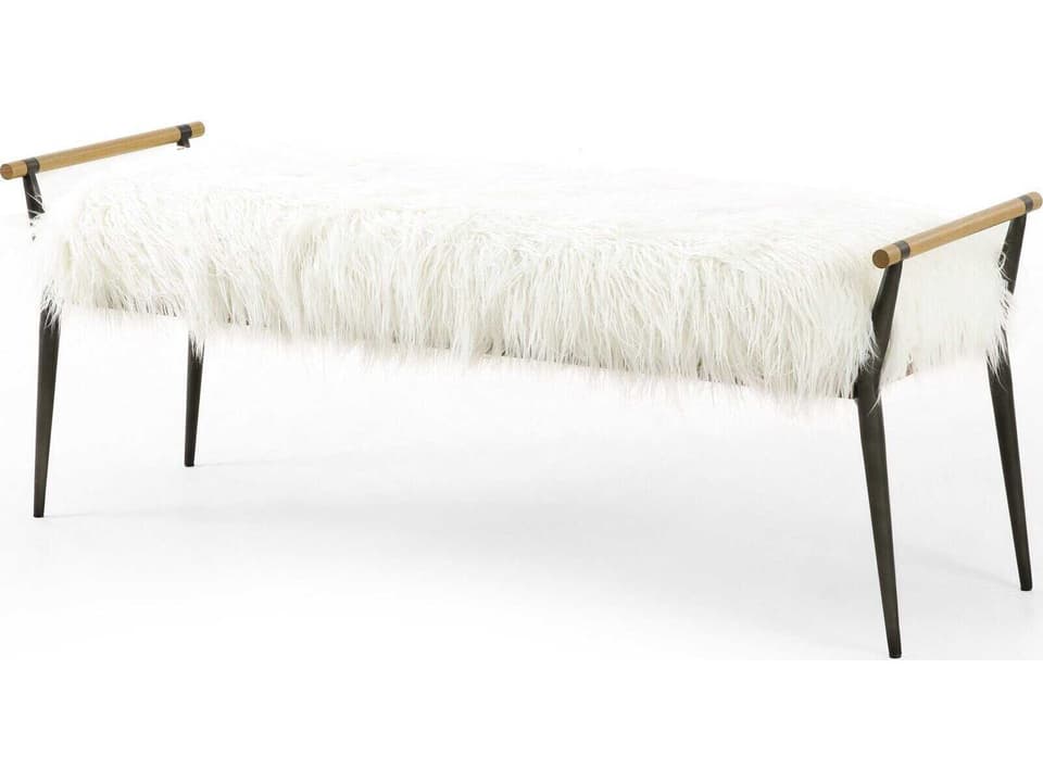 Charlotte Bench Mongolian Cream Fur Upholstery with Toasted Oak Frame