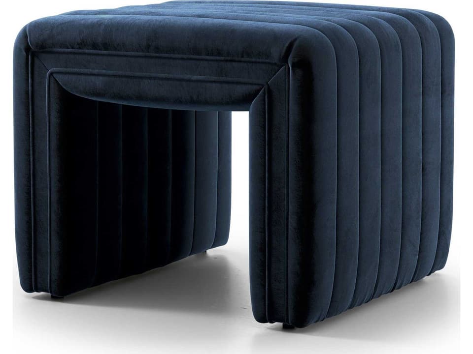 Grayson Augustine Upholstered Ottoman Sapphire Navy Channeled