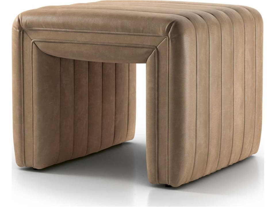 Augustine Channeled Top Grain Leather Ottoman Palermo Drift