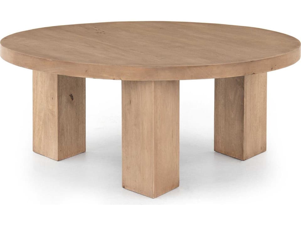 Harmon Round Coffee Table in Light-Brushed Parawood