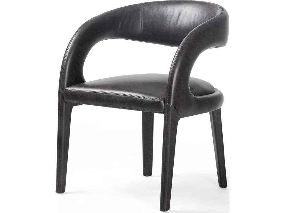 Hawkins Upholstered Arm Dining Chair in Sonoma Black Top-Grain Leather