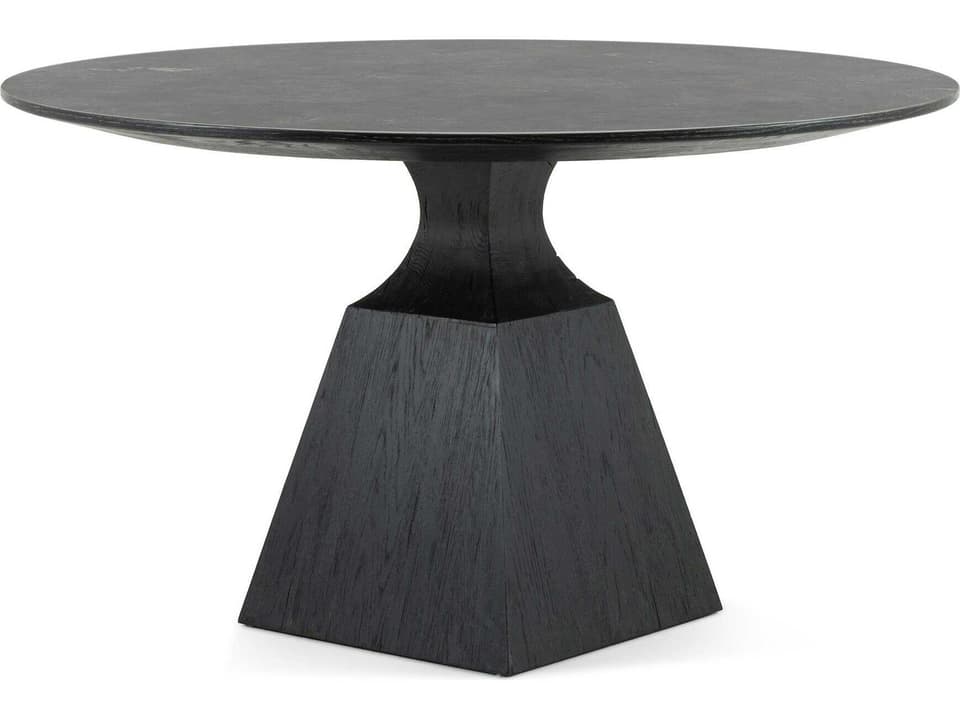 Sargon Round 53-Inch Dining Table with Bluestone Top and Oak Base