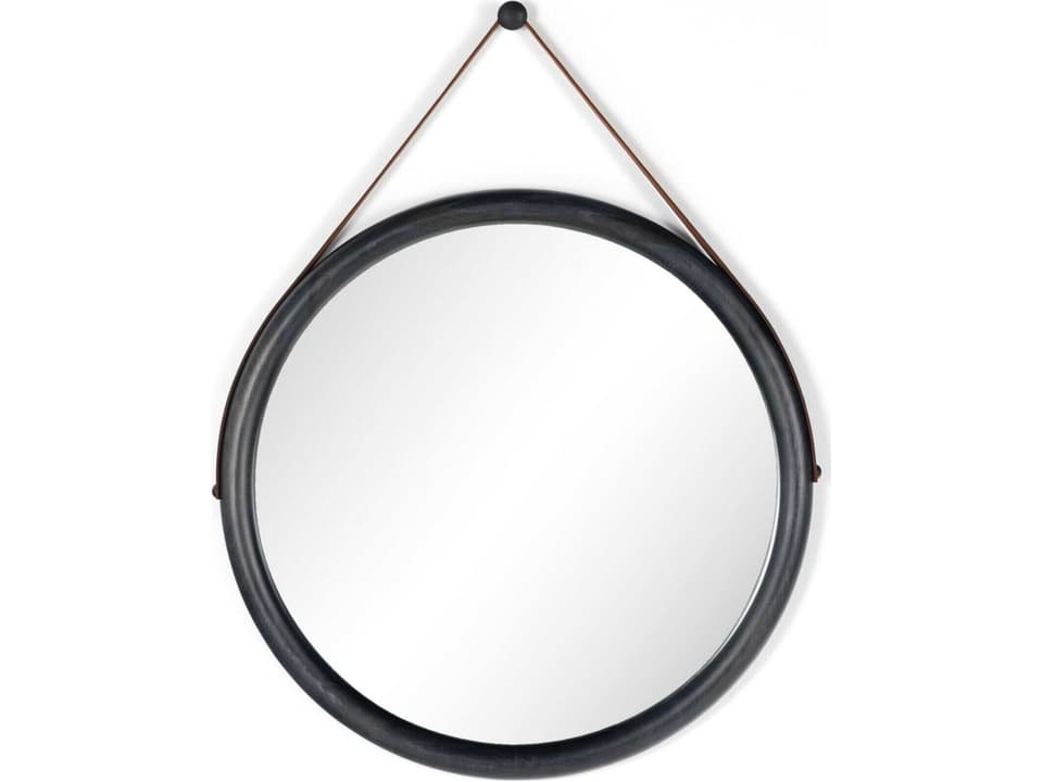 Des Round Mirror Black Wash Poplar Toffee Leather