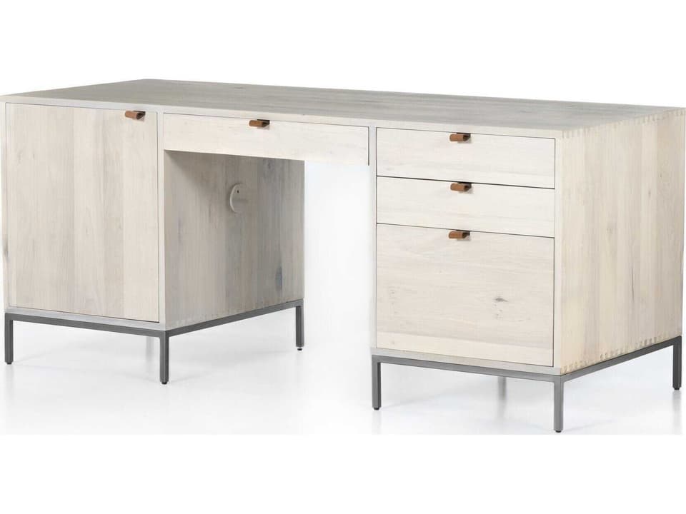 Fulton Trey Executive Desk in Dove Poplar and Natural Iron