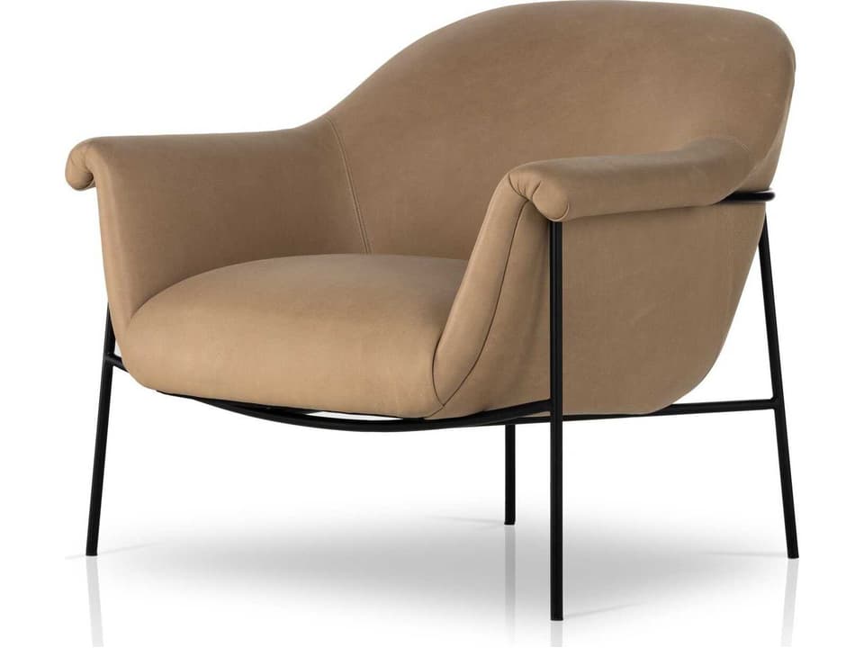 Farrow Suerte Palermo Nude Leather Accent Chair with Iron Base