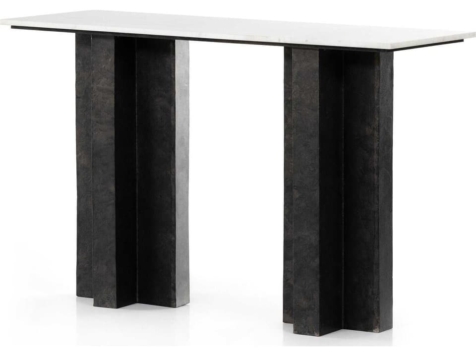Marlow Terrell Rectangular Raw Black Polished White Marble Console Table