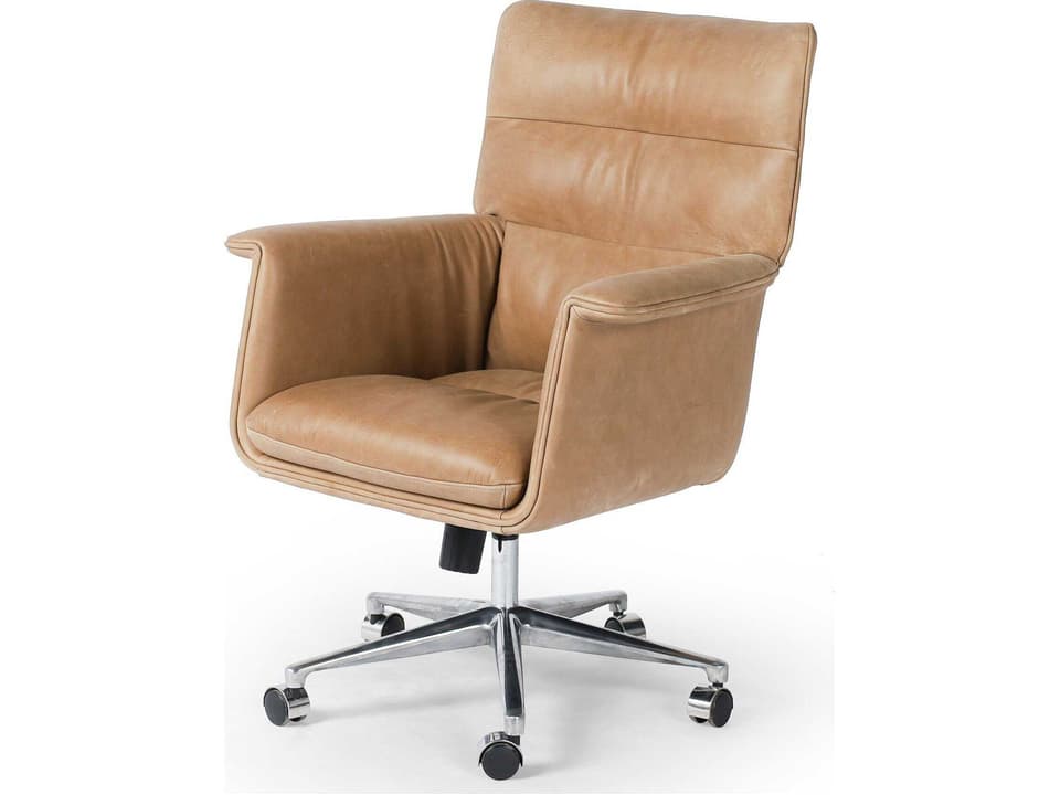 Humphrey Top-Grain Leather Office Chair with Casters in Palermo Drift